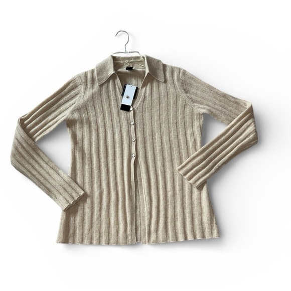 Magaschoni Sweaters - Magaschoni Camel Ribbed Cashmere Cardigan Sweater Size M NWT